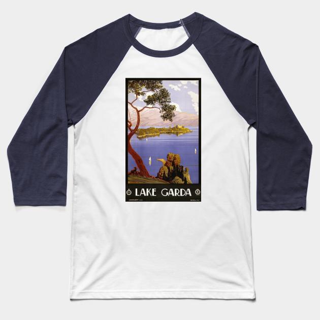 Vintage Travel Poster from Lake Garda in Italy Baseball T-Shirt by MasterpieceCafe